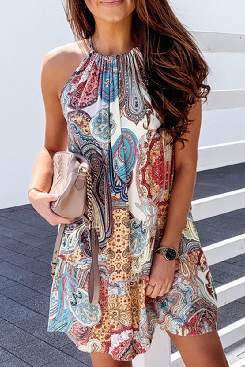 Fashion Street Print Halter A Line Mini Dresses