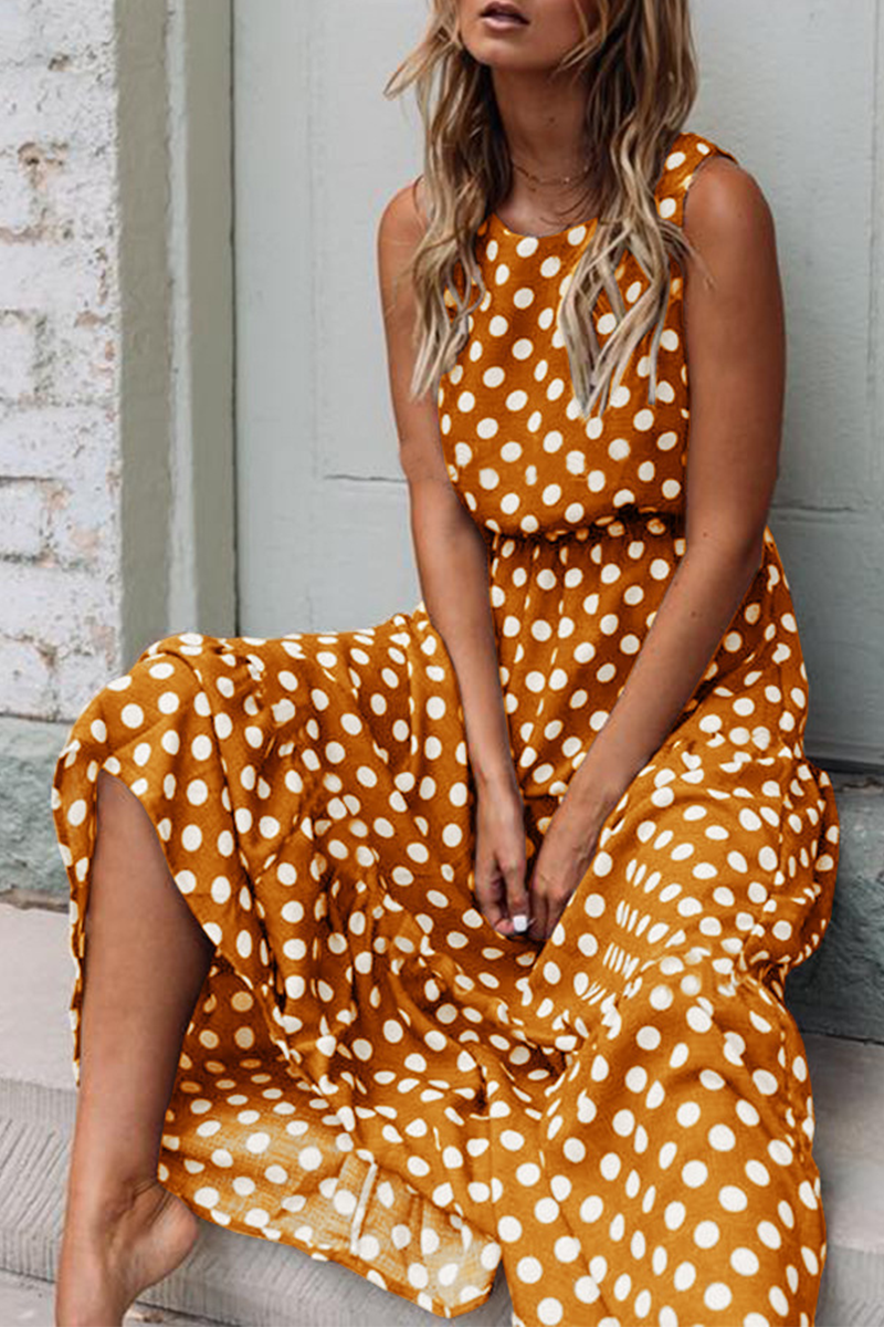 Fashion Street Polka Dot Patchwork O Neck A Line Dresses(5 Colors)