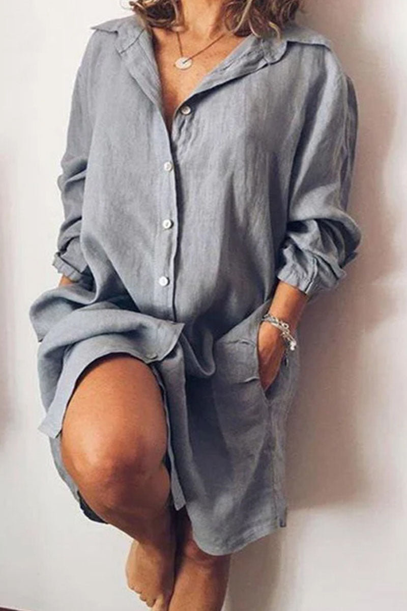 Fashion Casual Solid Patchwork Turndown Collar A Line Dresses