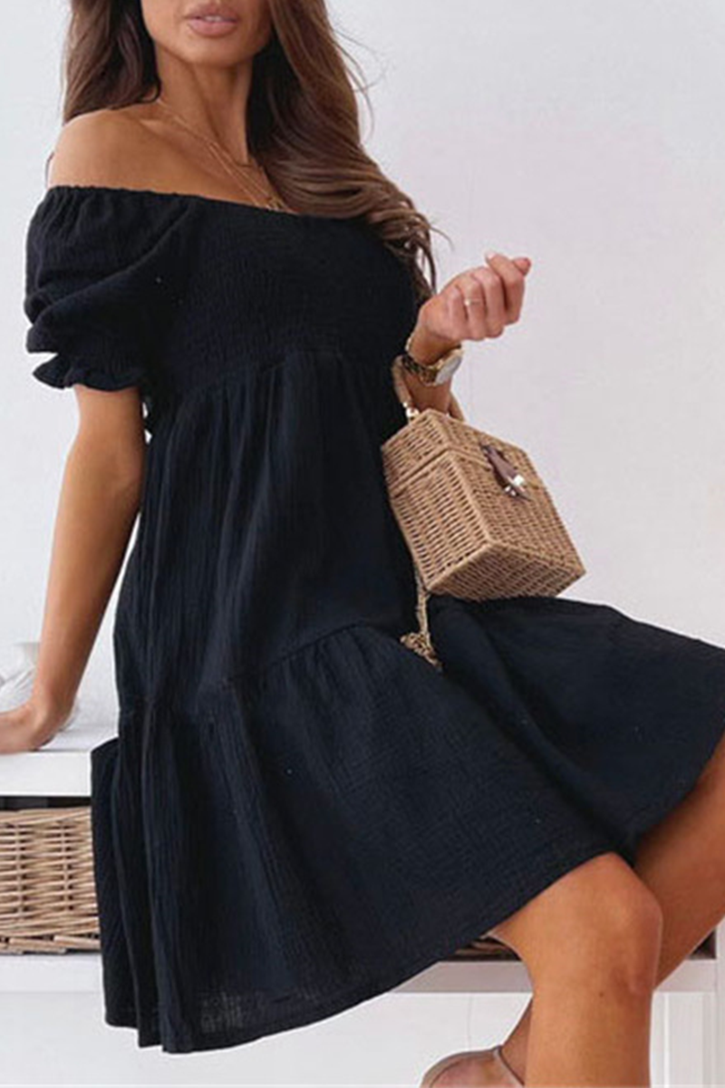 Casual Elegant Solid Patchwork Flounce Off the Shoulder A Line Dresses(3 Colors)