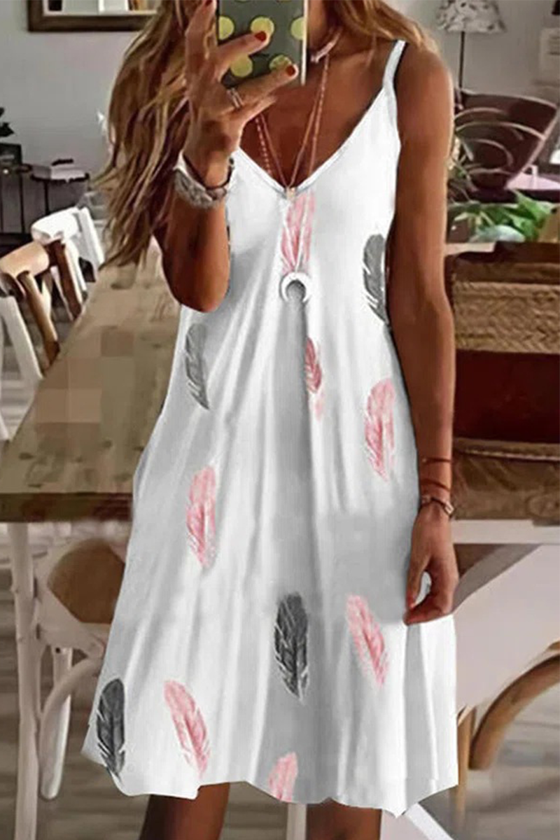 Casual Print Patchwork V Neck A Line Dresses(4 Colors)