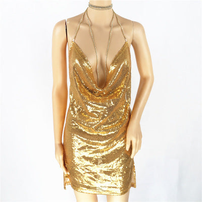 Karina Formal Sequin Cross Back Mini Dress