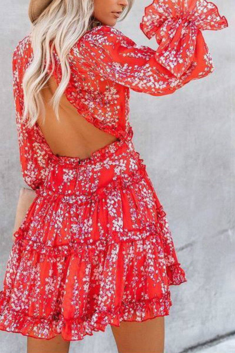 Sweet Print Printing V Neck A Line Dresses