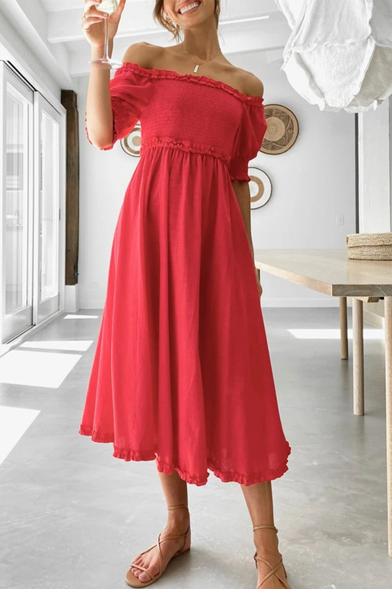 Sweet Elegant Solid Solid Color Off the Shoulder A Line Dresses(3 Colors)