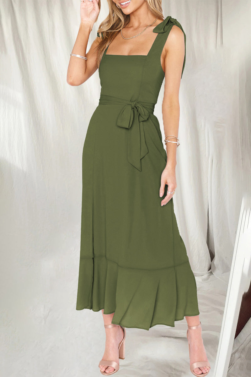 Elegant Simplicity Solid Slit Solid Color Square Collar A Line Dresses(10 Colors)