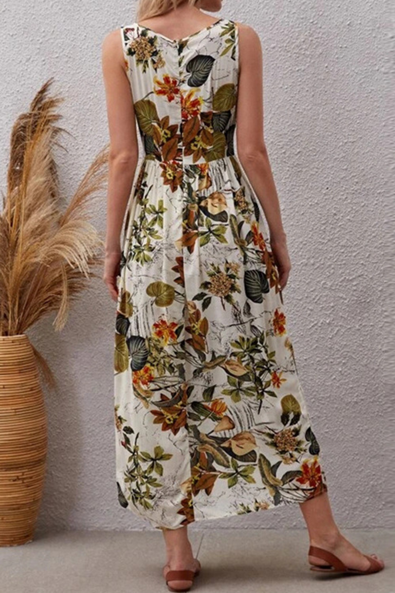 Elegant Vacation Floral Patchwork O Neck A Line Dresses