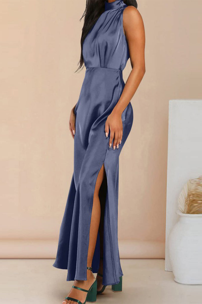 Celebrities Elegant Solid Solid Color Halter A Line Dresses(5 Colors)