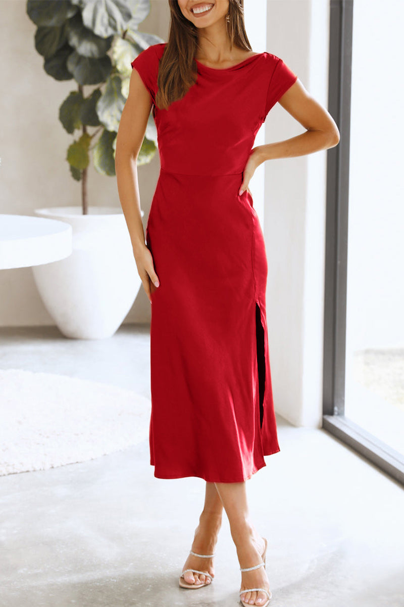 Celebrities Elegant Solid Hollowed Out Solid Color A Line Dresses(3 Colors)