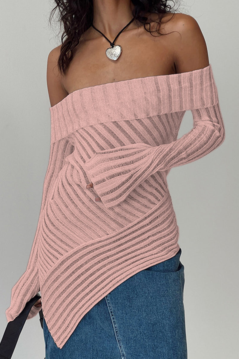 Sexy Solid Asymmetrical Mesh Off the Shoulder Tops