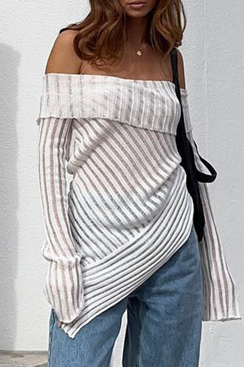 Sexy Solid Asymmetrical Mesh Off the Shoulder Tops