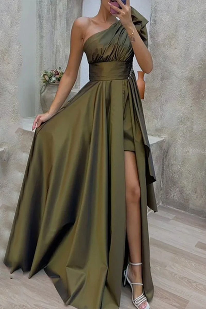 Elegant Formal Solid Slit Oblique Collar Evening Dress Dresses - Fashionpara