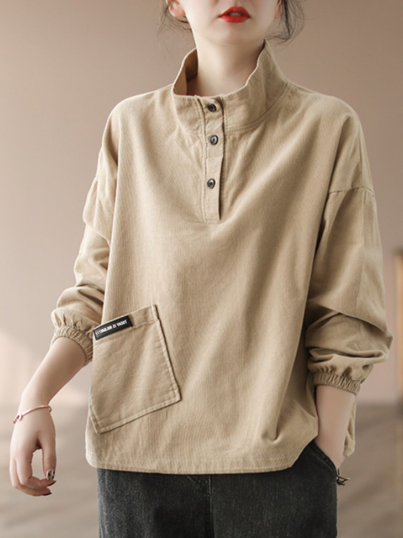 Fashionable Sweater Jacket Loose High Collar Long Sleeve Button Top