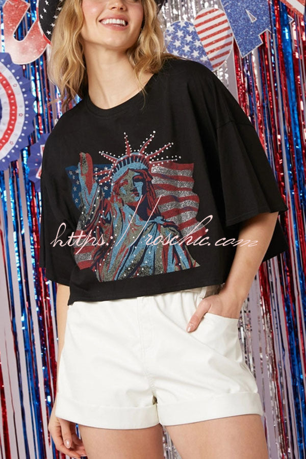 Independence Day Statue of Liberty Graphic Loose Top T-shirt