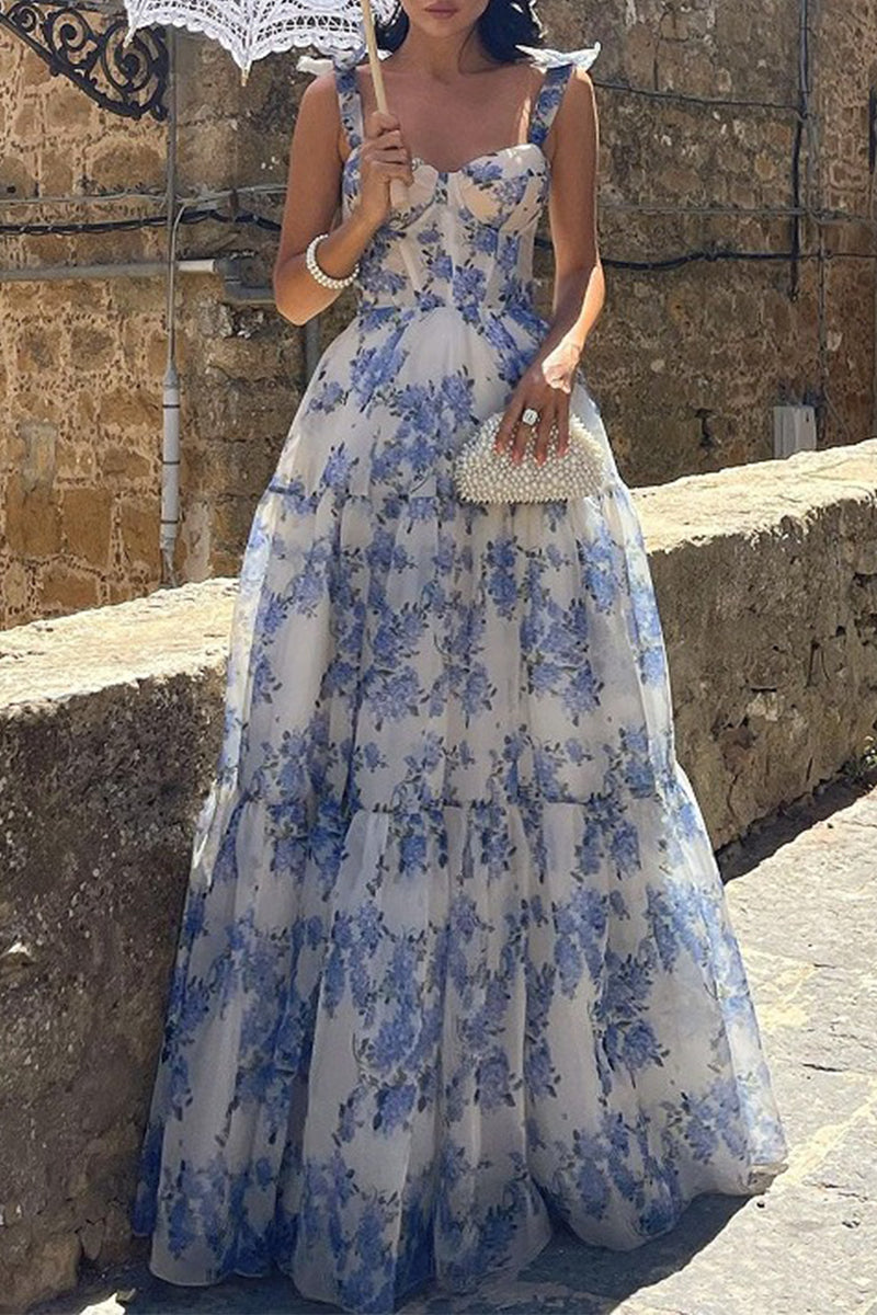 Elegant Formal Print Flowers Bandage Off the Shoulder Princess Dresses - Fashionpara