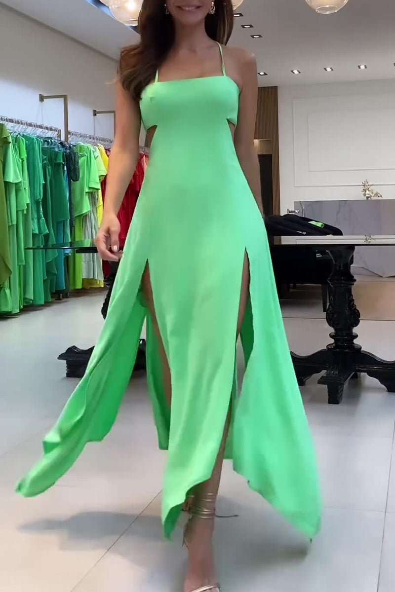 Sexy Vacation Solid Backless Slit Strap Design Dresses - Fashionpara