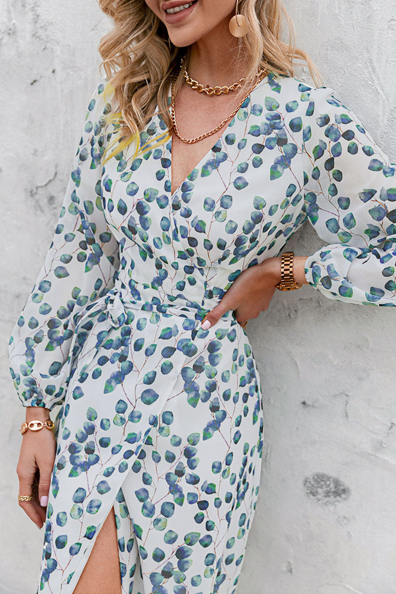 Fashion Street Print Frenulum V Neck A Line Dresses