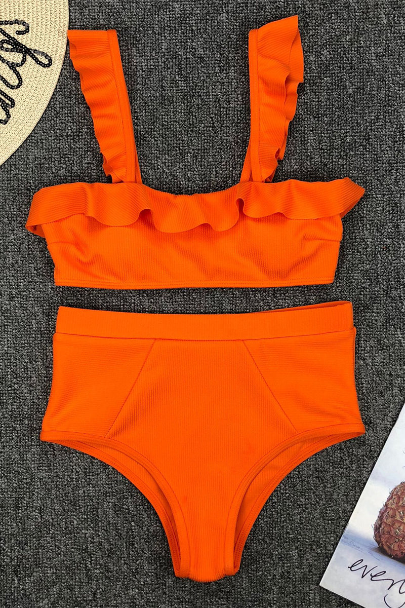 Sexy Vacation Solid Flounce Swimwears(3 Colors)