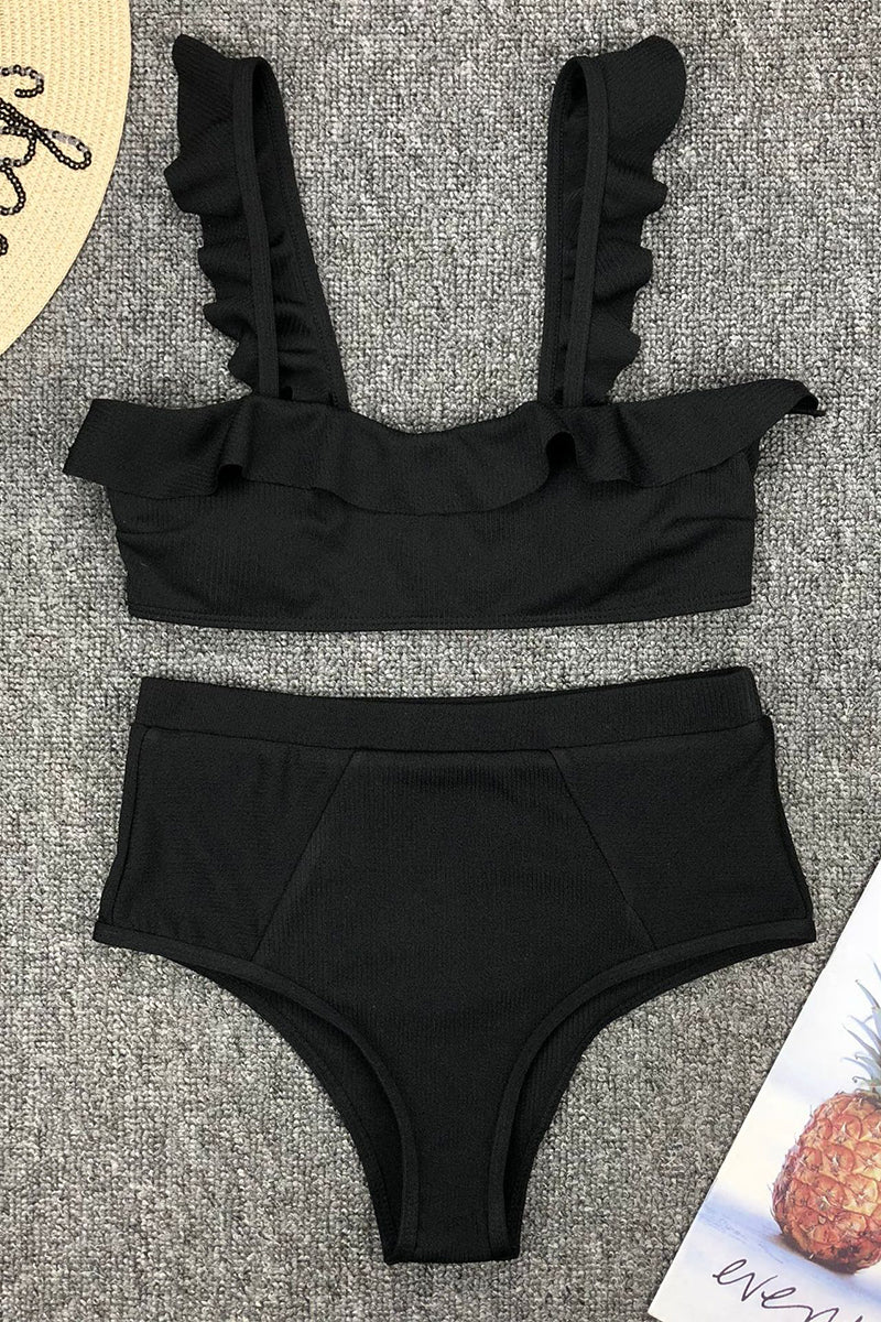 Sexy Vacation Solid Flounce Swimwears(3 Colors)