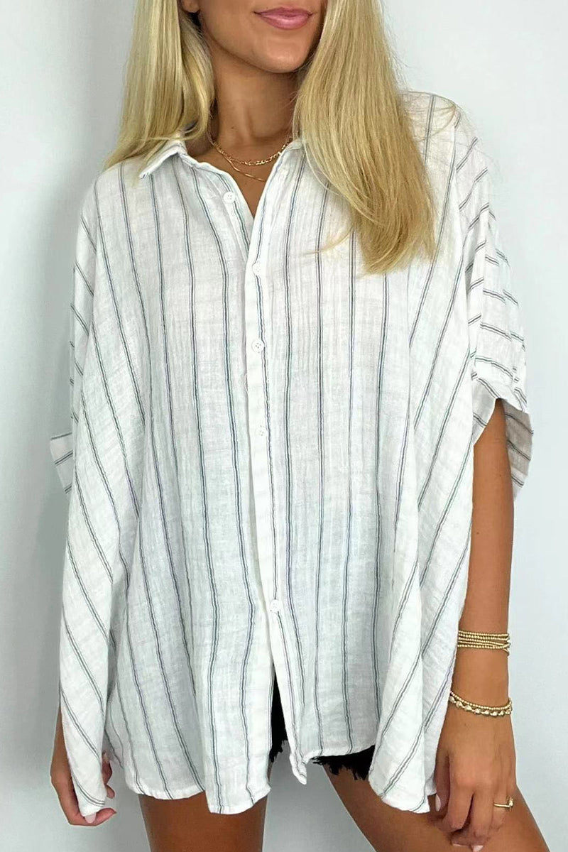 Casual Daily Stripe Buttons Turndown Collar Blouses(8 Colors)