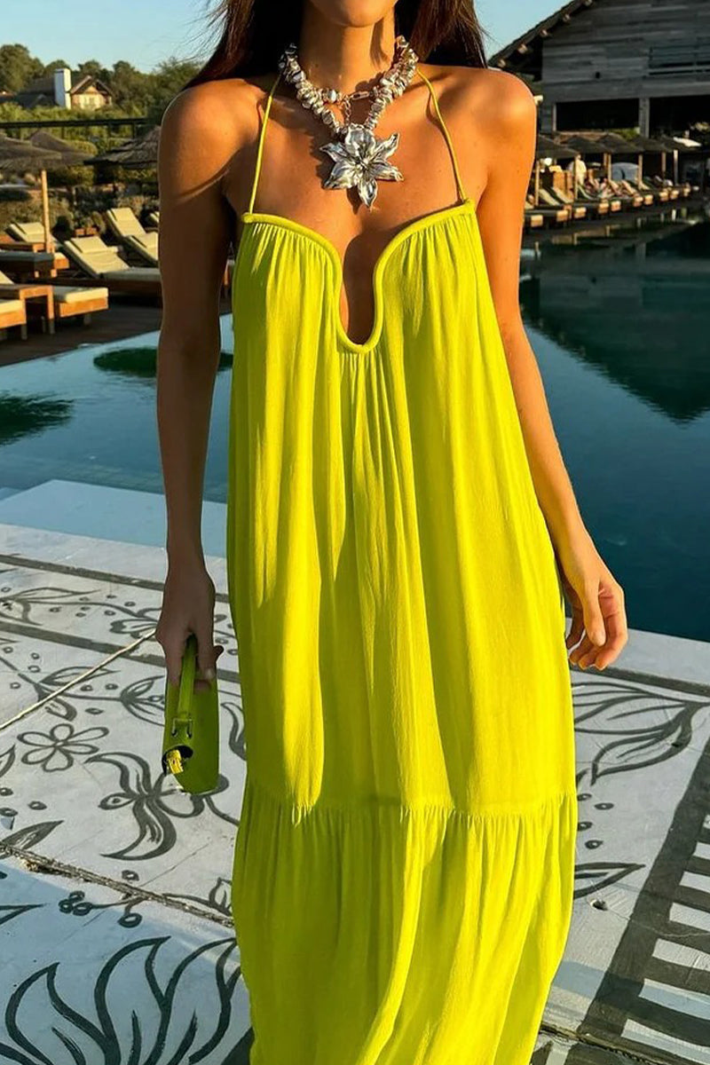 Sexy Vacation Patchwork Backless V Neck Sling Dresses