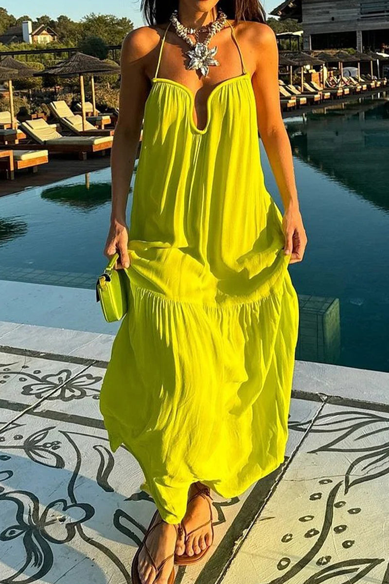 Sexy Vacation Patchwork Backless V Neck Sling Dresses