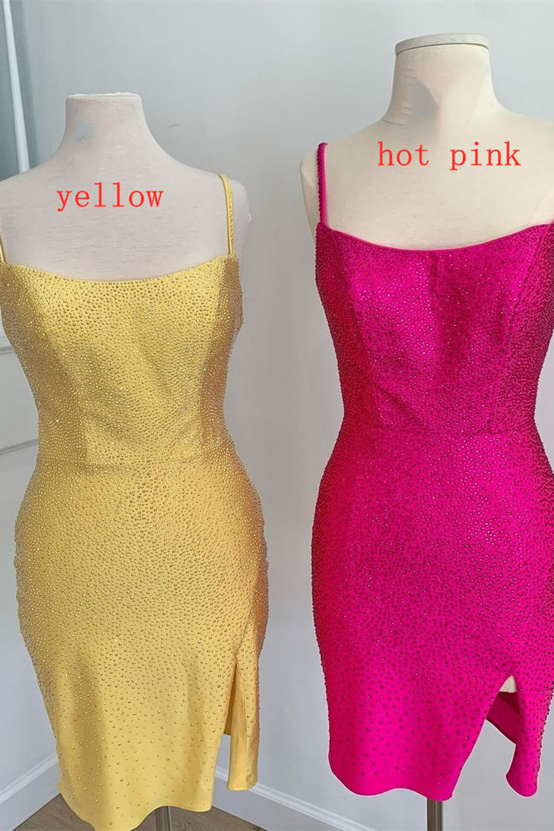 Short Tight Yellow Lace-Up Homecoming Dress