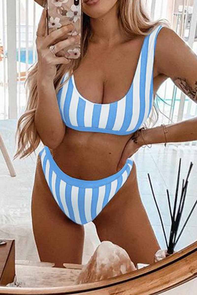 Athletic Striped Tank Sport High Waist Two Piece Swimsuit