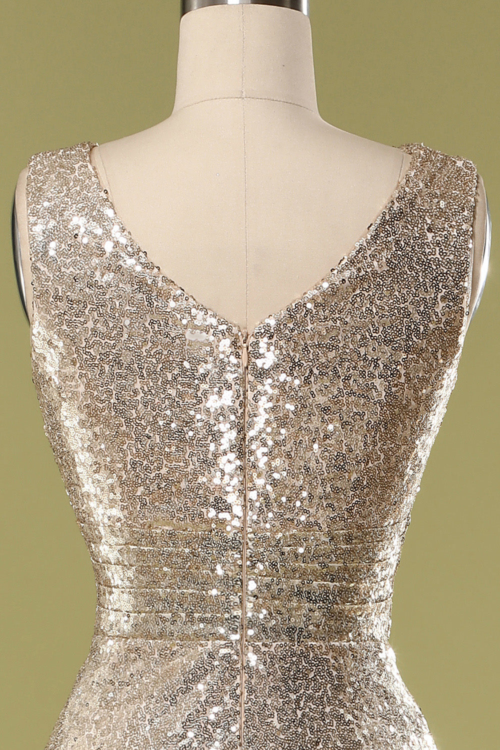 Gold V Neck Sequin Prom Bridesmaid