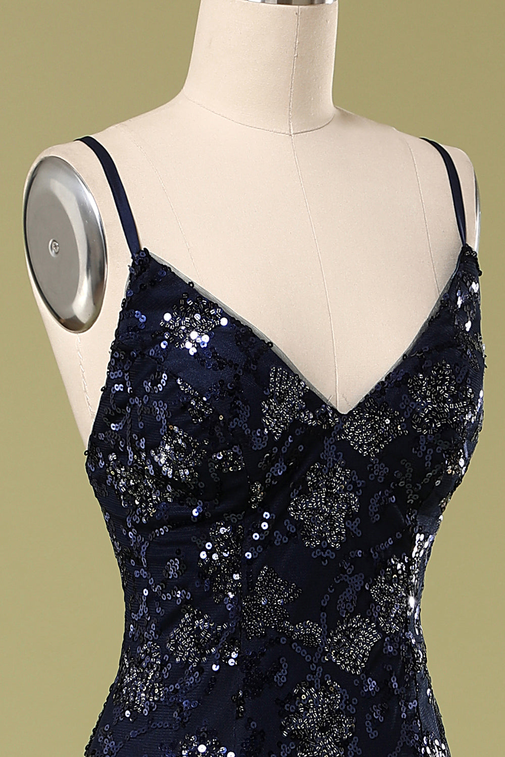 Navy Evening Dress with Beading Sequins