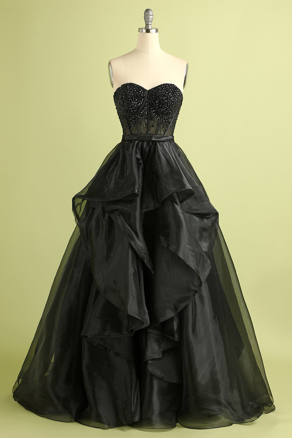 Black Strapless Ball Gown Evening Dress with Beading