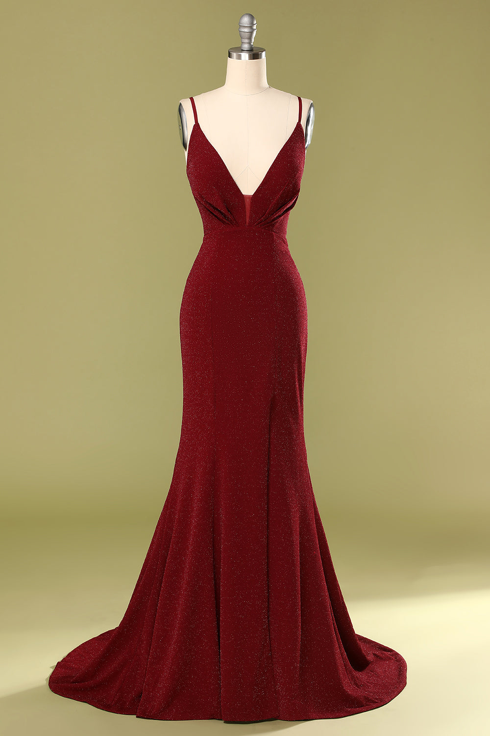 Burgundy V-neck Evening Dress