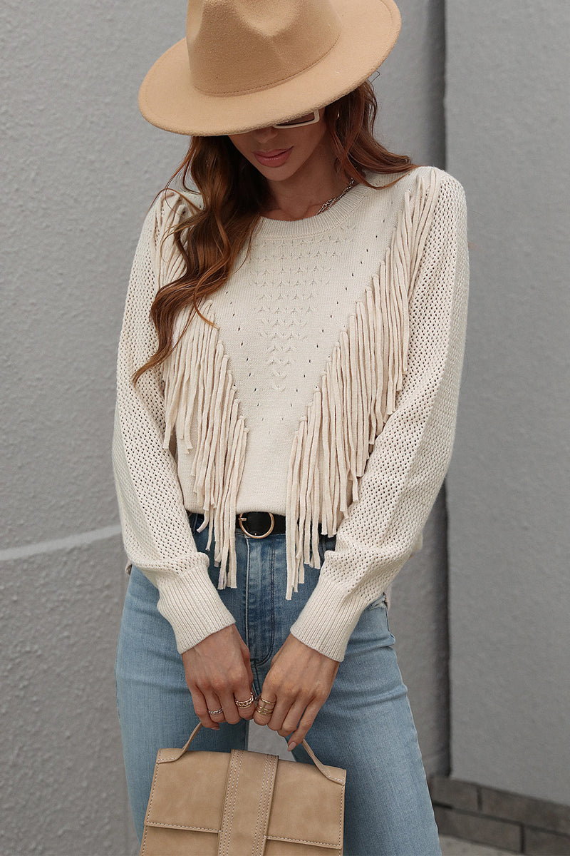 O Neck Tassel Design Sweater