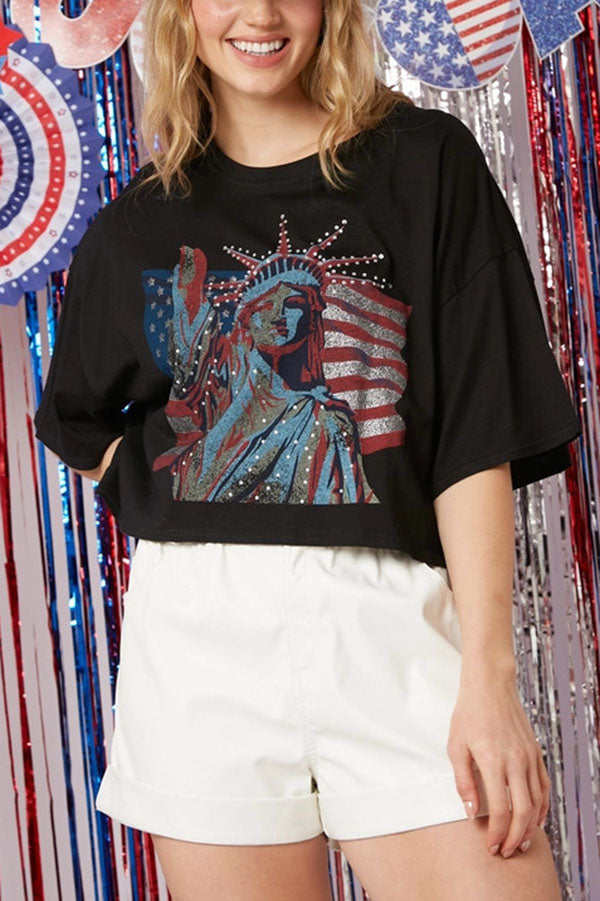 Independence Day Statue of Liberty Graphic Loose Top T-shirt