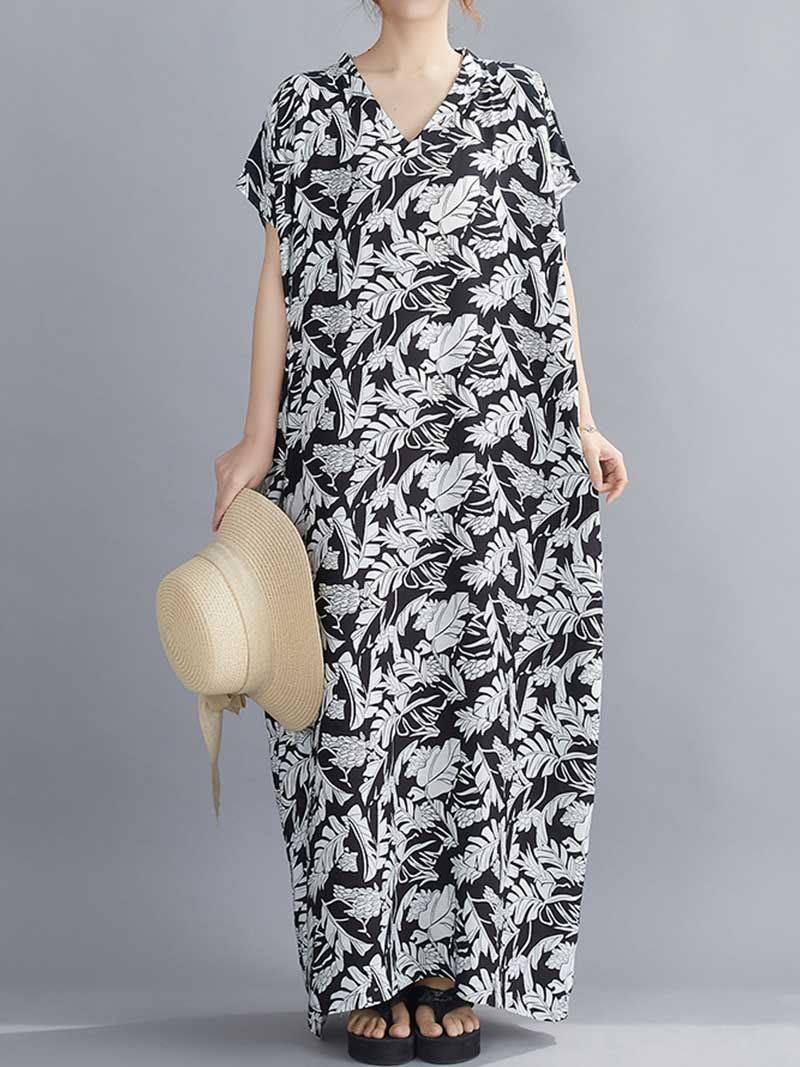 Someone Believe you Leaf Printed Kaftan Dress - Fashionpara