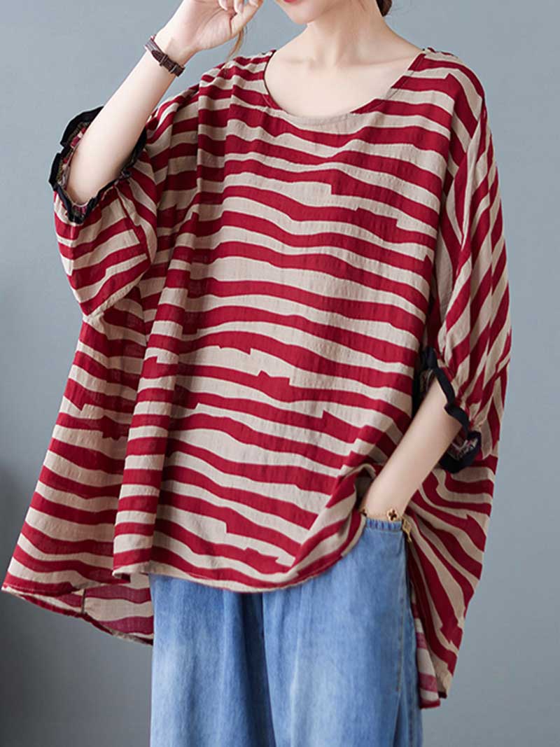 Printed Stripes Style Round-Neck Top