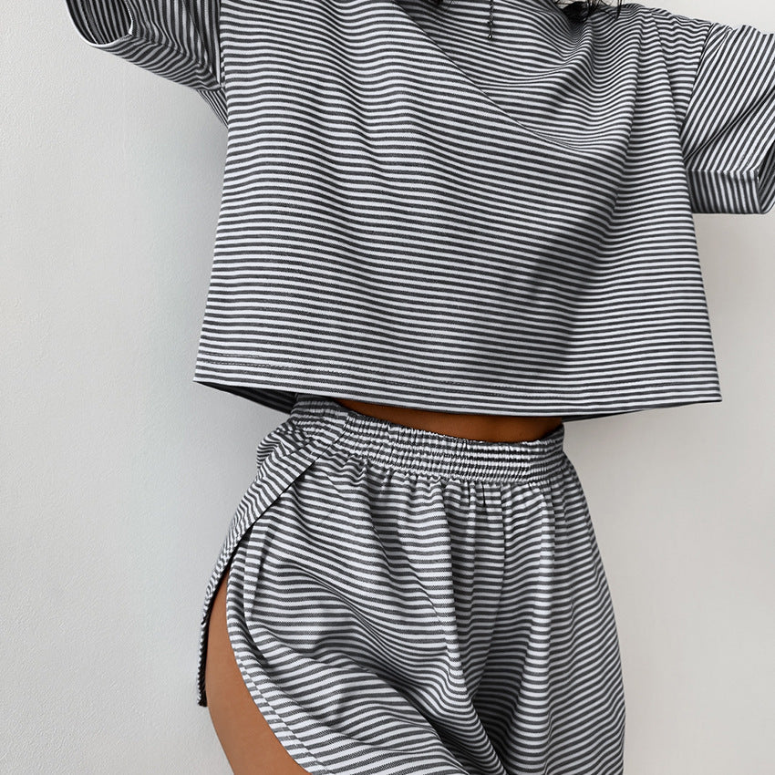 Striped comfortable loose casual two-piece set - Fashionpara