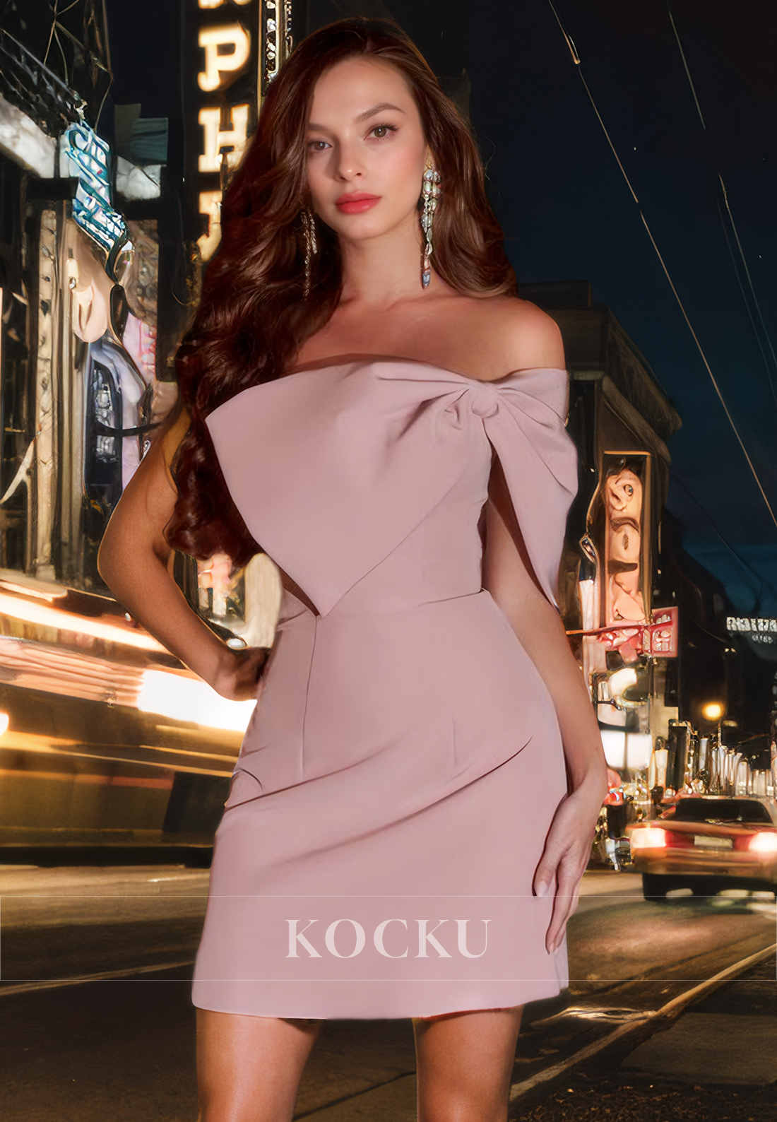 Elegant & Simple Off-Shoulder Bowknot Satin Party Homecoming Dress