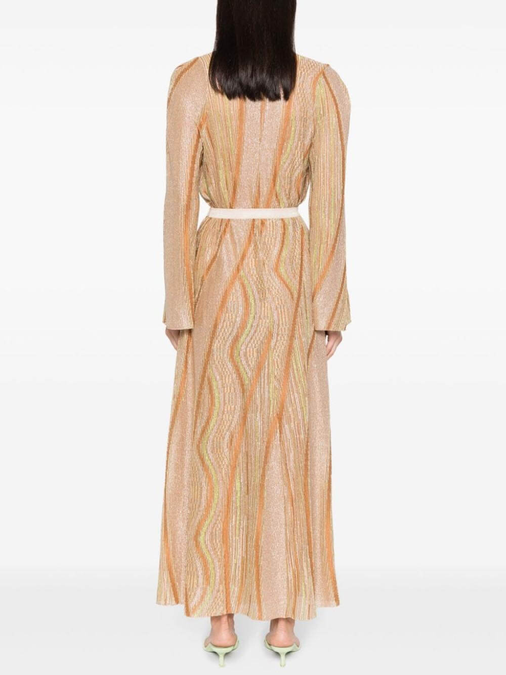 Loose Wave-Striped Printed Cardigan Maxi Dress - Fashionpara