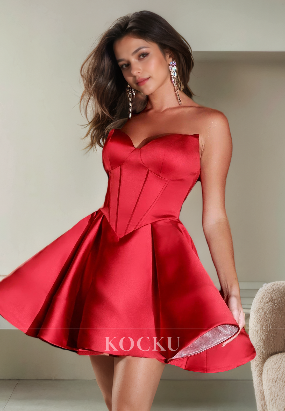 Classic & Timeless V-Neck Sleeveless A-Line Satin Party Homecoming Dress