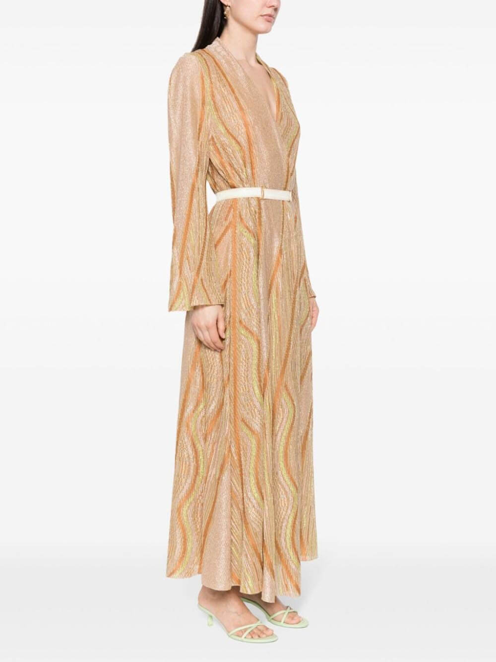 Loose Wave-Striped Printed Cardigan Maxi Dress - Fashionpara