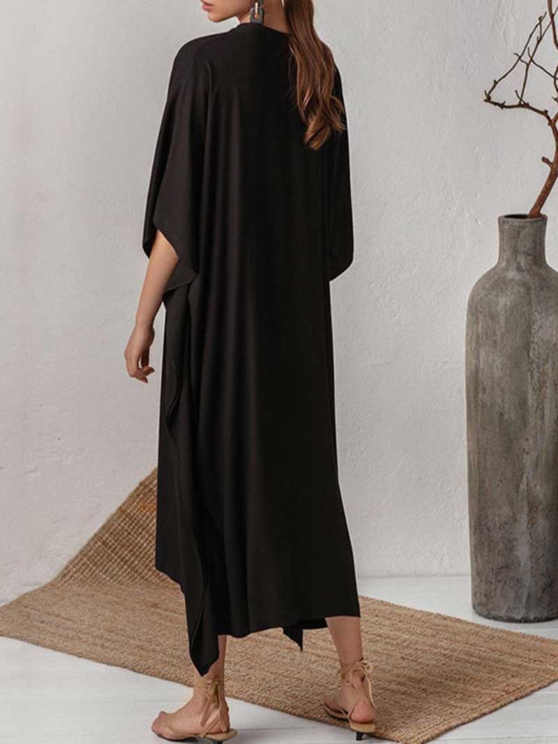 Plain Polyester Long Sleeves Kaftan Dress - Fashionpara