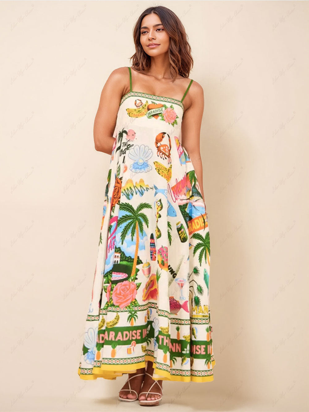 Unique Print Smocked Back Pocket Maxi Dress - Fashionpara