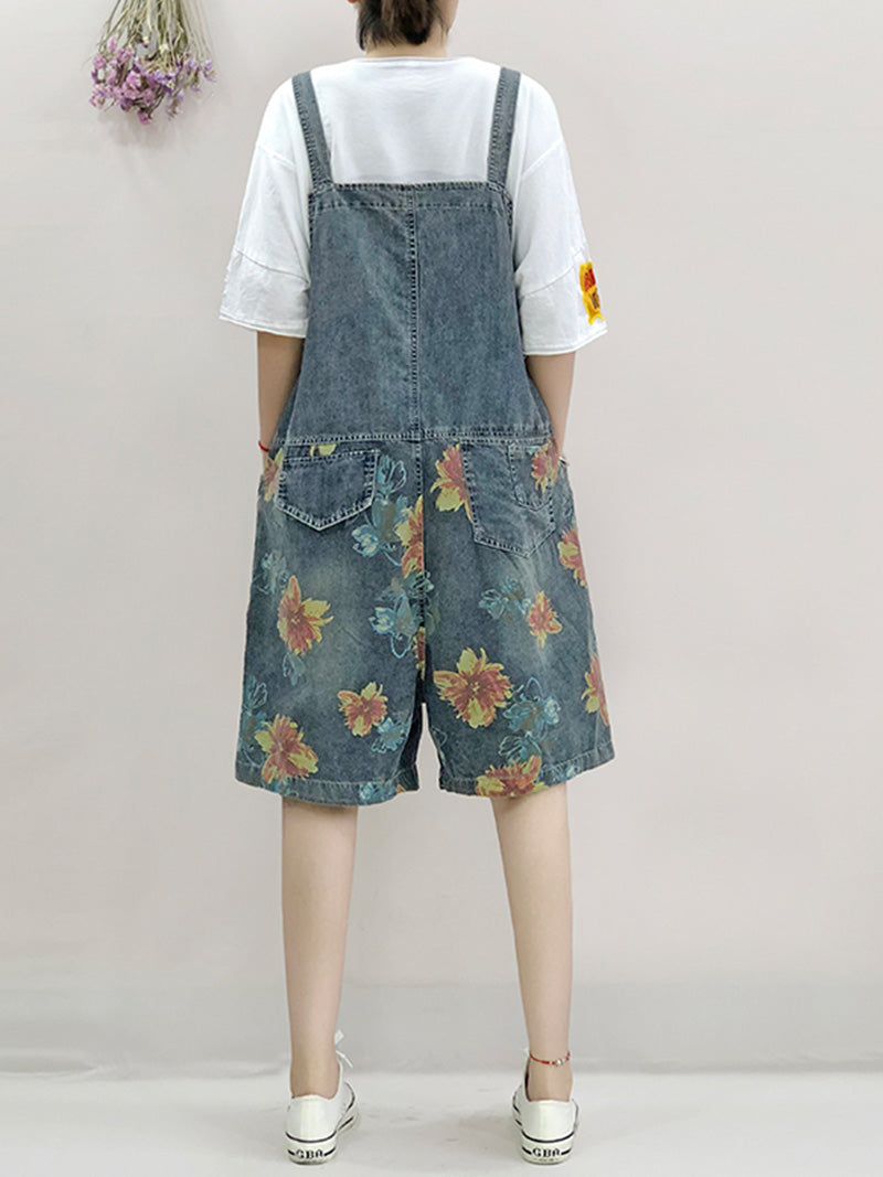 Special Place for You Floral Print Denim Romper Overall Dungarees - Fashionpara