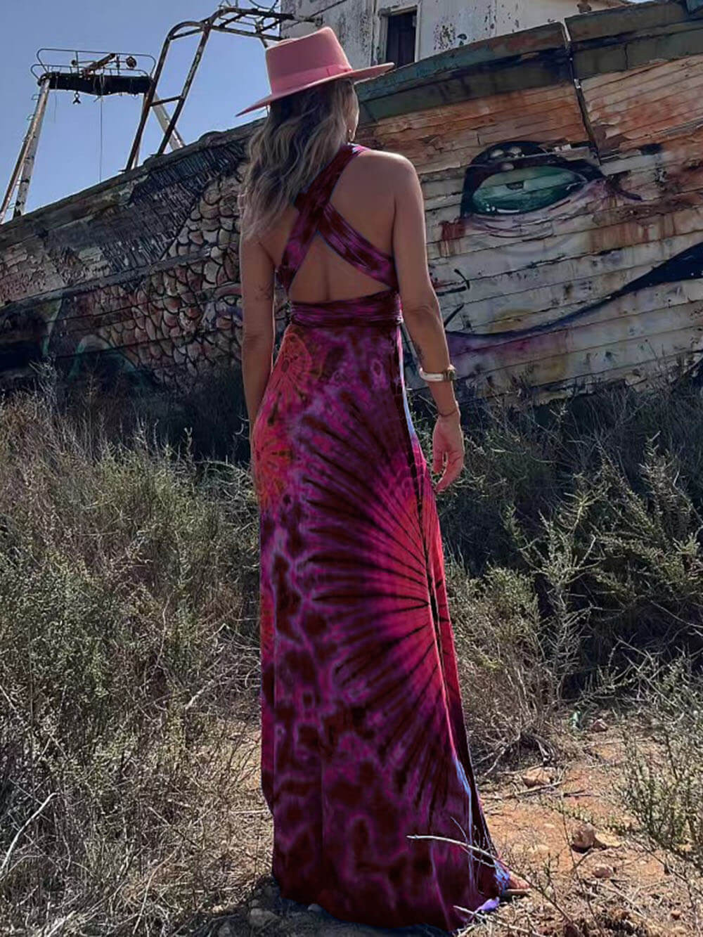 Printed Sleeveless V-Neck Maxi Dress - Fashionpara