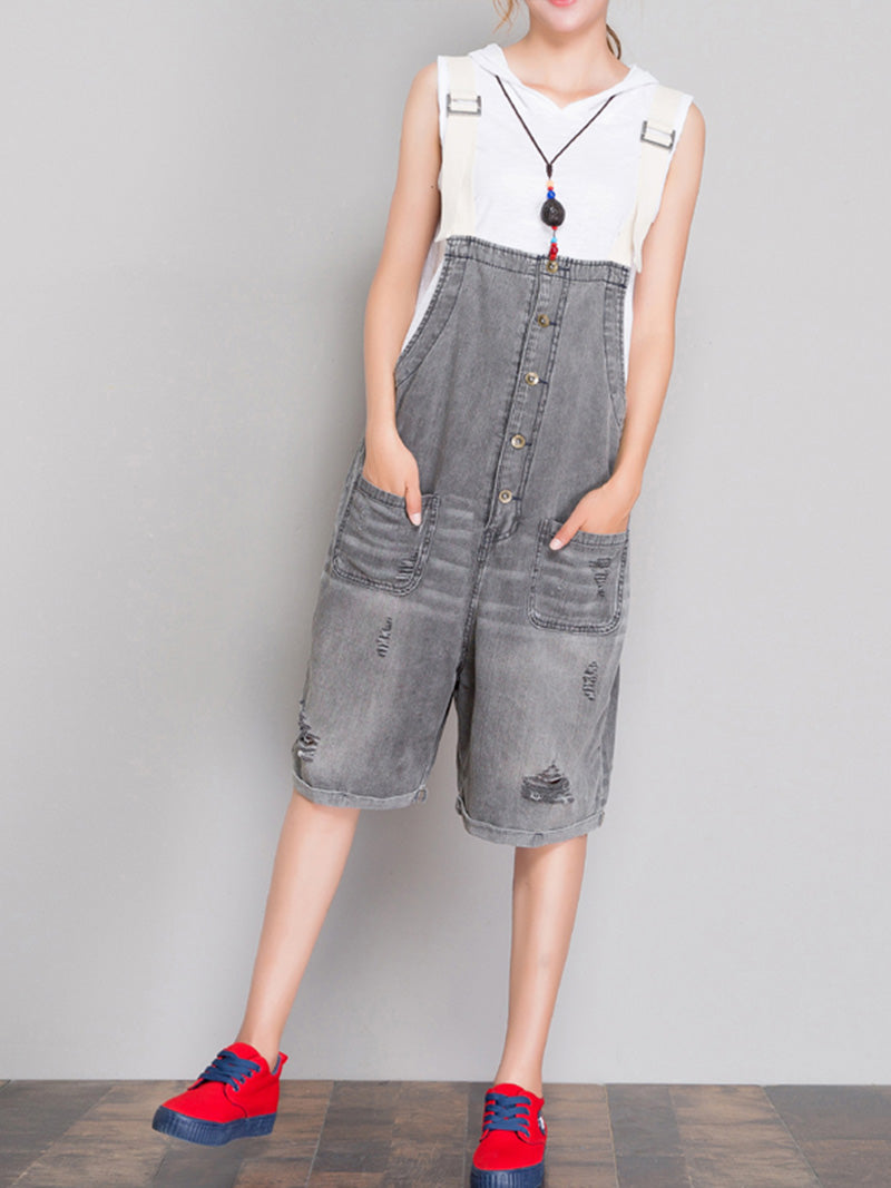 The Meaning Of Simplicity Ripped Romper Overall Dungarees - Fashionpara