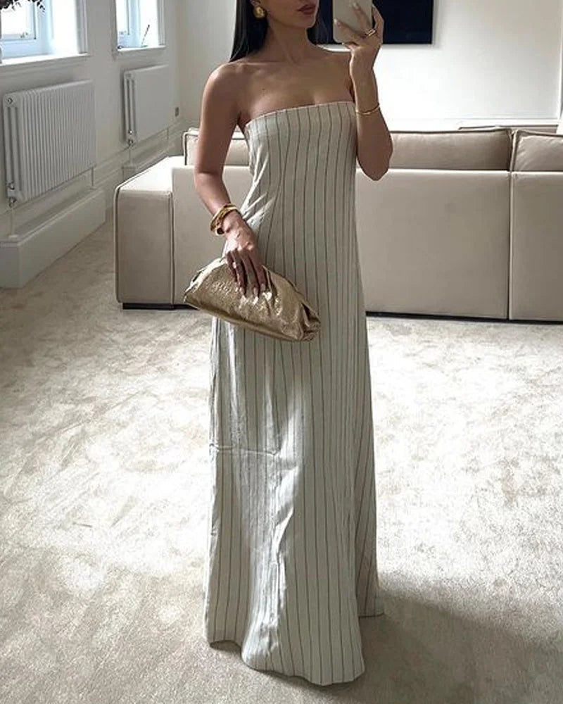 Casual Strapless Striped Dress
