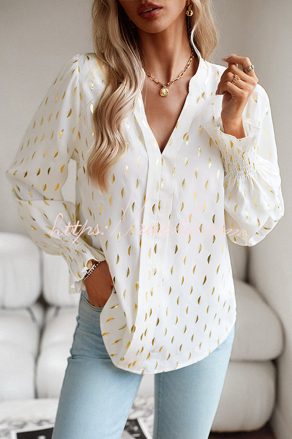 Printed V Neck Pullover Long Sleeved Shirt