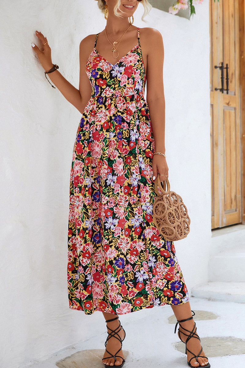 Floral Printed Strap Midi Dress