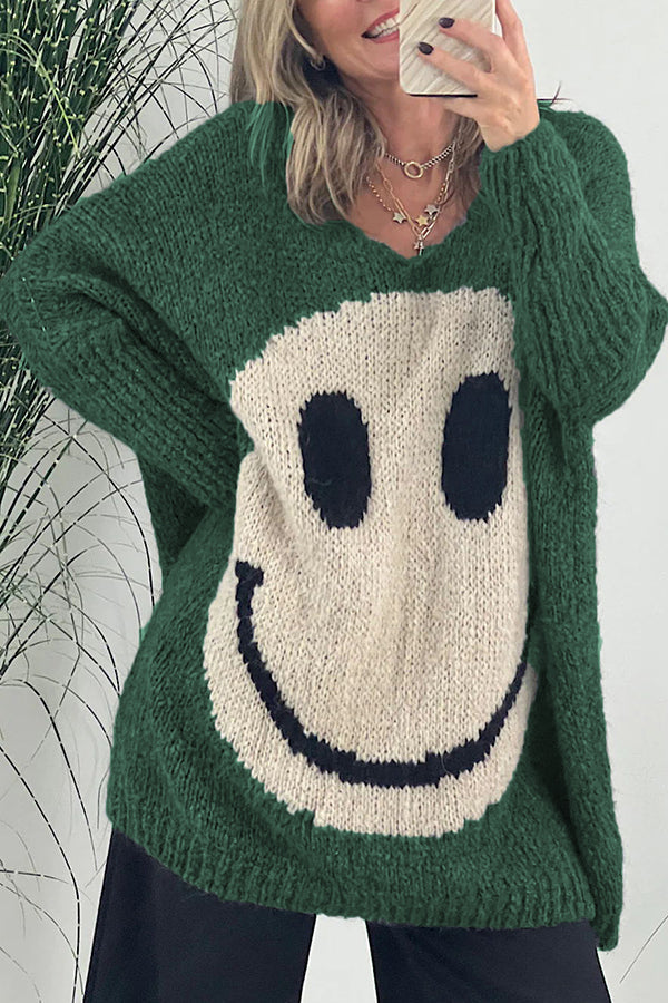 Confidence Is Everything Knit Smiley Face Long Sleeved Sweater