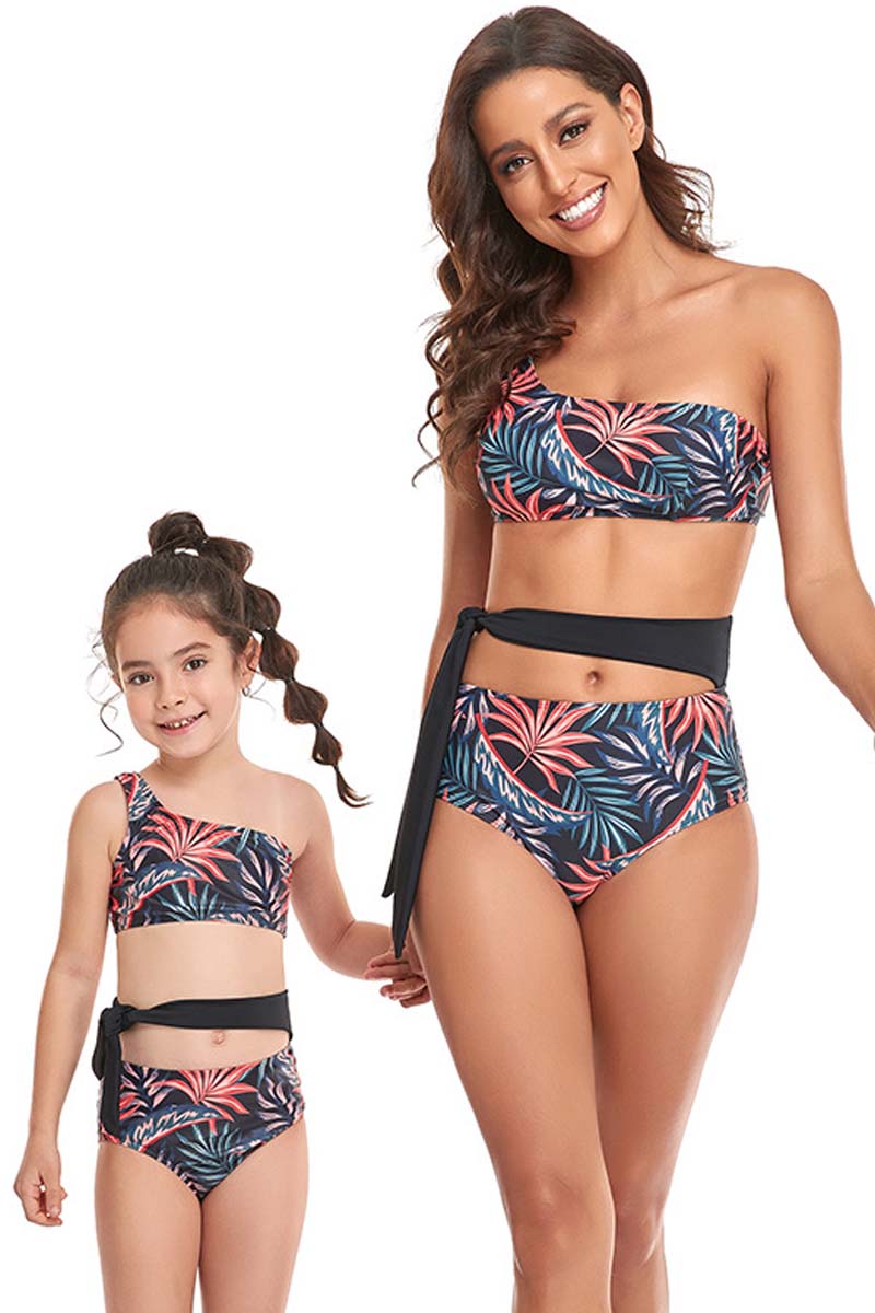 One Shoulder Zebra Print Parent-child Two Pieces Swimsuit